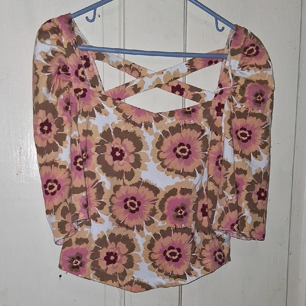 Floral Women's Top in Pink and Brown